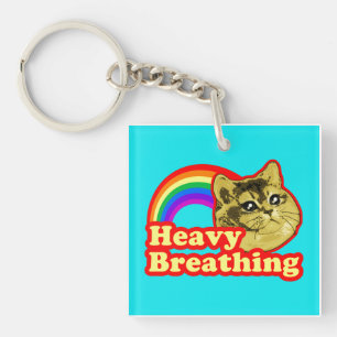 Heavy Breathing Cat with Rainbow Love Keychain