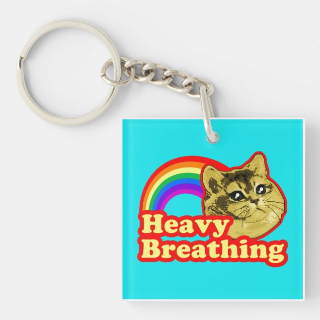 Heavy Breathing Cat with Rainbow Love Keychain (Front)