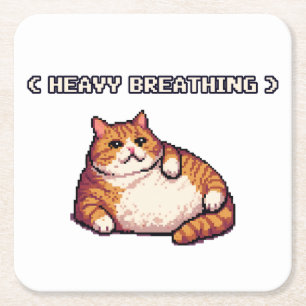 Heavy breathing fat cat meme pixel art square paper coaster