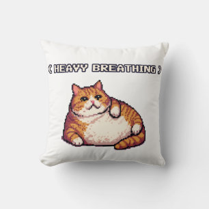 Heavy breathing fat cat meme pixel art throw pillow