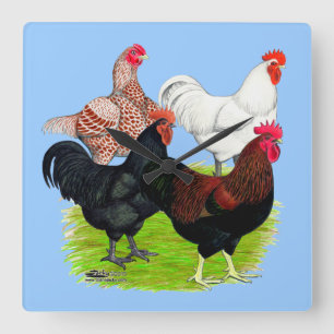 Heavy Breed Rooster Quartet Square Wall Clock