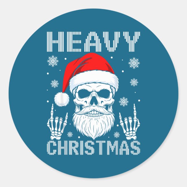 Heavy Christmas Skull Fans Rock Music Winter Holid Classic Round Sticker (Front)