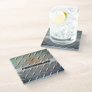 Heavy Duty Diamond Plate Steel Custom Graphic Glass Coaster