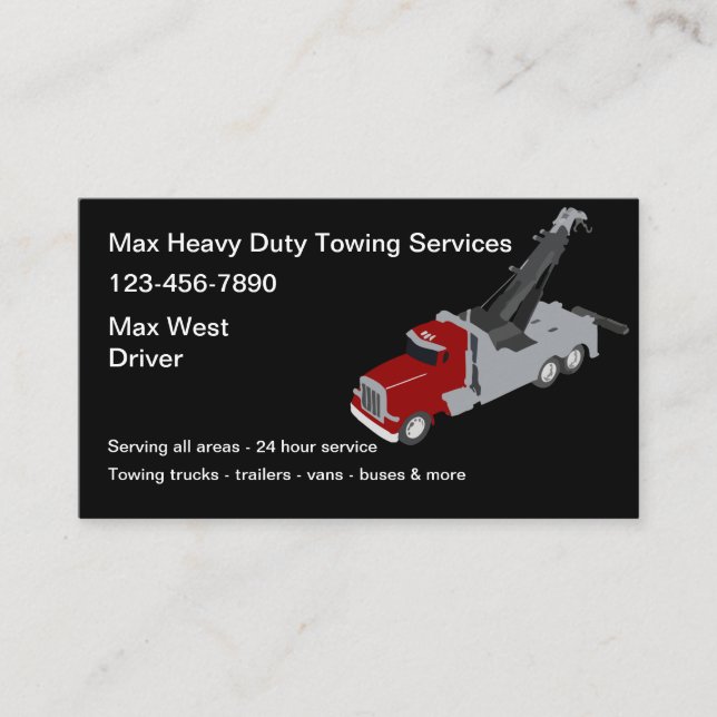 Heavy Duty Towing Services  Business Card (Front)