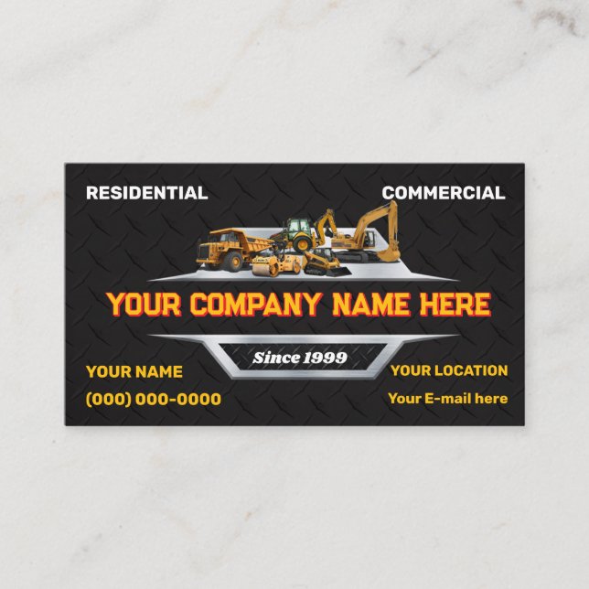 Heavy Equipment Business Cards (Front)