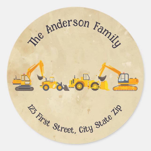 Heavy Equipment Construction Excavators Diggers Classic Round Sticker (Front)
