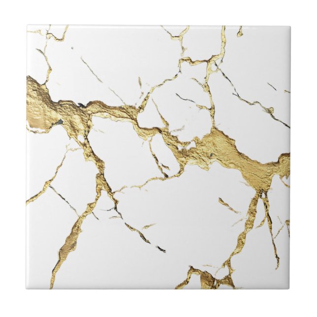 Heavy Gold Foil on White Marble  Tile (Front)
