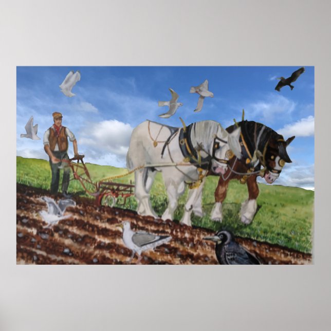 Heavy Horses Ploughing In March Poster (Front)
