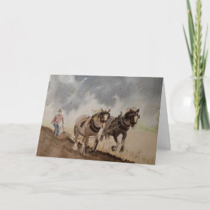 Heavy Horses Ploughing under a Heavy Sky Blank Card