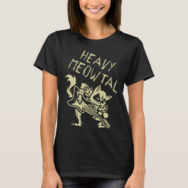 Heavy Meowtal Cat Guitarist  Idea Rock Music Cat T-Shirt (Front)