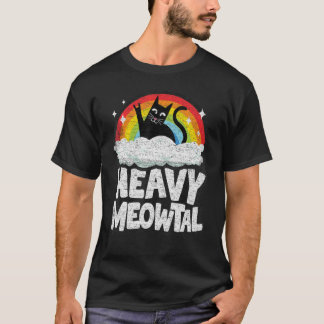 Heavy Meowtal Cat Rainbow Retro Kids Goth Death Me T-Shirt