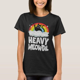 Heavy Meowtal Cat Rainbow Retro Kids Goth Death Me T-Shirt