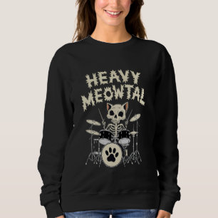 Heavy Meowtal Headbanger Gift Drummer Cat Playing Sweatshirt