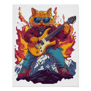 Heavy Meowtal – Rocking Cat Graphic Tee for Music  Poster