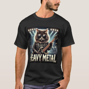 Heavy Metal Cat Rockstar Funny Guitarist Design T-Shirt