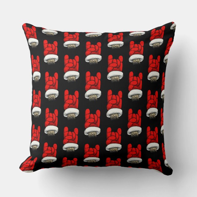 Heavy Metal Christmas Horns Up Pattern Throw Pillow (Front)
