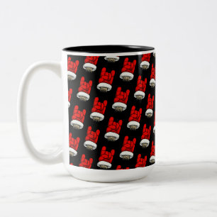 Heavy Metal Christmas Horns Up Pattern Two-Tone Coffee Mug
