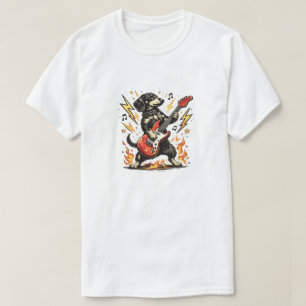 Heavy Metal Dachshund Rocker Red Electric Guitar T-Shirt