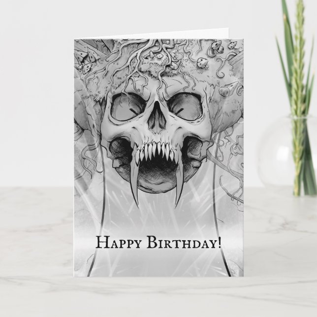 Heavy Metal Death Skull Graveyard Birthday Card (Front)
