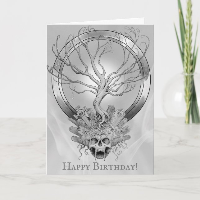 Heavy Metal Death Skull Graveyard Folded Birthday Card (Front)