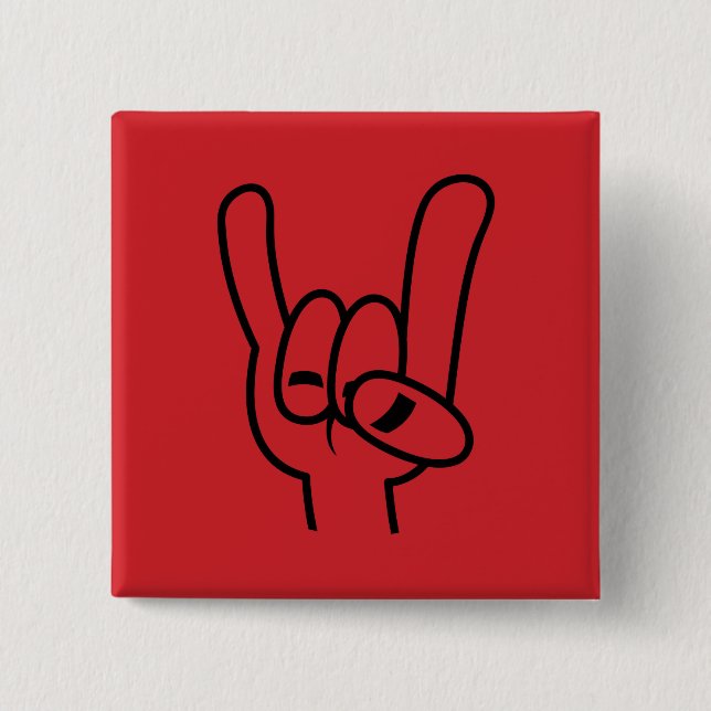 Heavy Metal Devil Horns Black Line 2 Inch Square Button (Front)