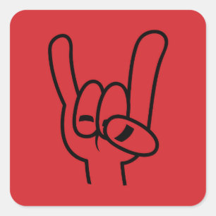 Heavy Metal Devil Horns Black Line Square Sticker