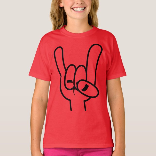 Heavy Metal Devil Horns Black Line T-Shirt (Front)