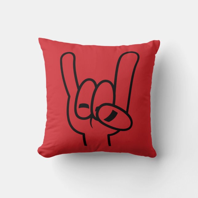 Heavy Metal Devil Horns Black Line Throw Pillow (Front)