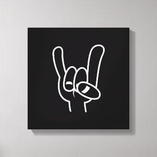 Heavy Metal Devil Horns White Line Canvas Print