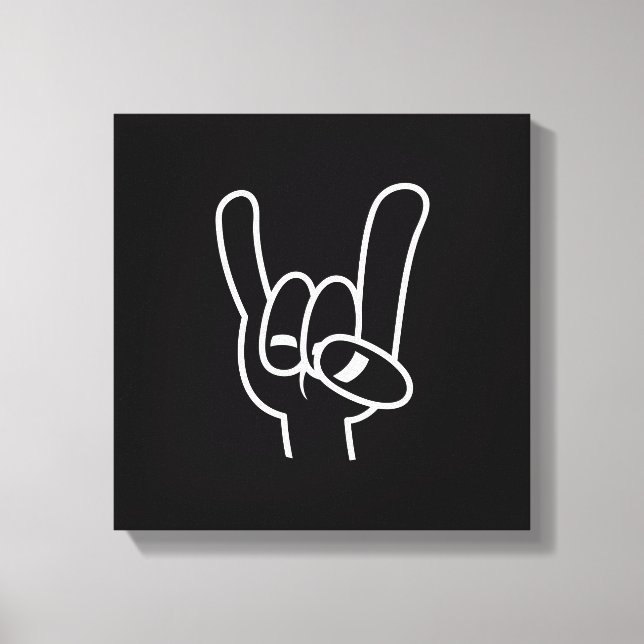 Heavy Metal Devil Horns White Line Canvas Print (Front)