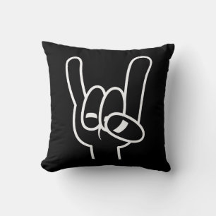 Heavy Metal Devil Horns White Line Throw Pillow