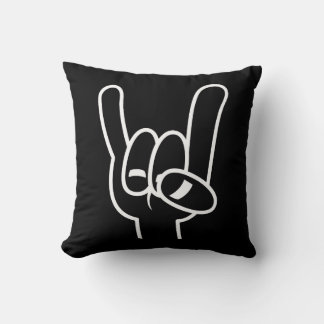 Heavy Metal Devil Horns White Line Throw Pillow