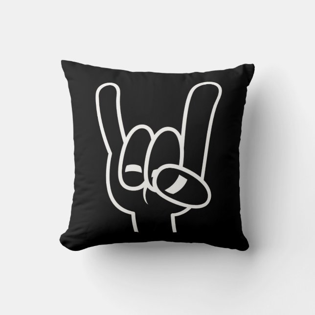 Heavy Metal Devil Horns White Line Throw Pillow (Front)
