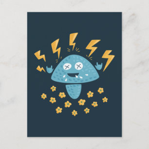Heavy Metal Music Funny Cartoon Mushroom Postcard