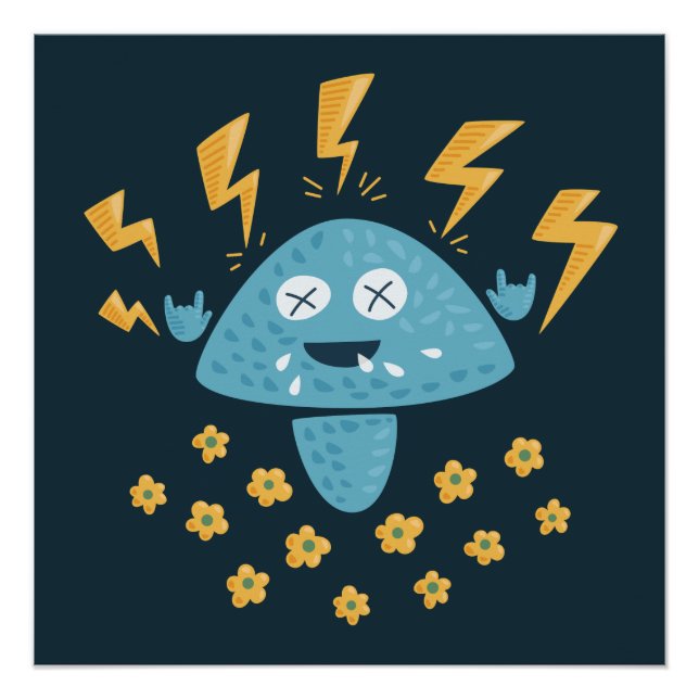 Heavy Metal Music Funny Cartoon Mushroom Poster (Front)