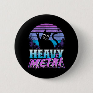 Heavy Metal Retro Sunset Cat Heavy Metal Retrowave 2 Inch Round Button