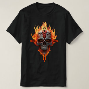 Heavy Metal Rock And Roll Music Band Skull Flames  T-Shirt
