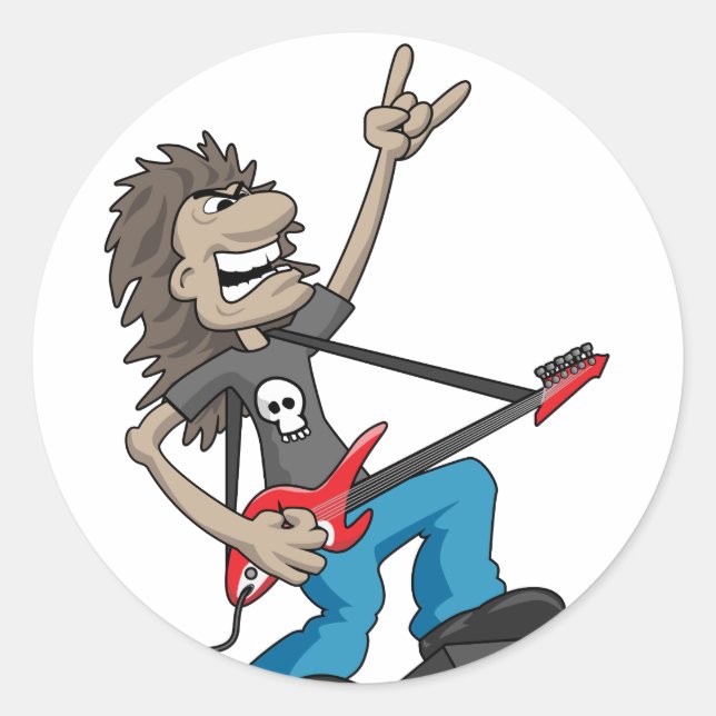 Heavy Metal Rock Guitarist Cartoon Classic Round Sticker (Front)