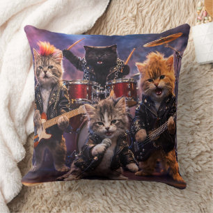 Heavy metal rockstar kittens punk band throw cushi pillow
