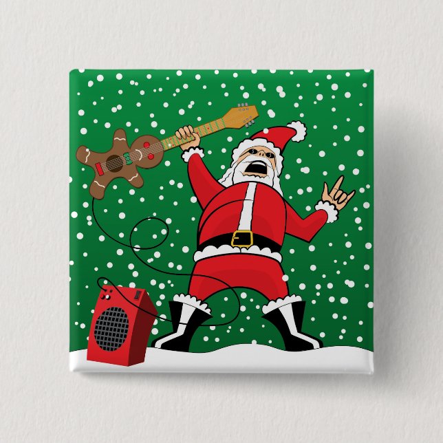 Heavy Metal Santa 2 Inch Square Button (Front)