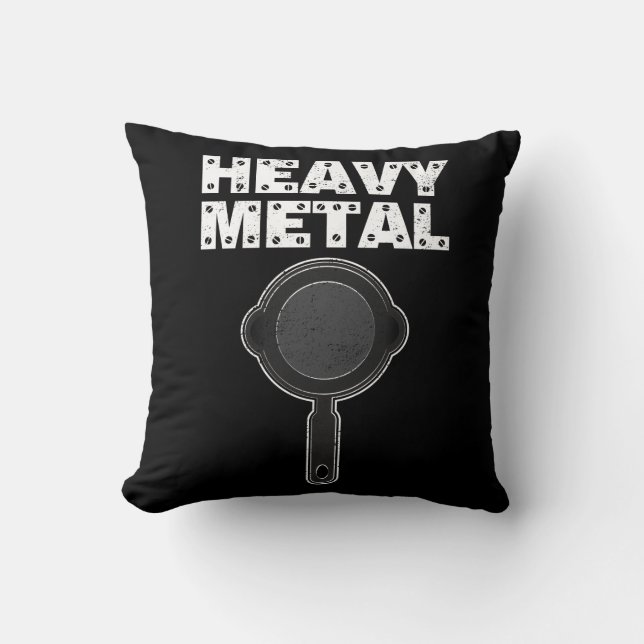 Heavy Metal Shirt Cast Iron Pan Culinary Chef Cook Throw Pillow (Front)