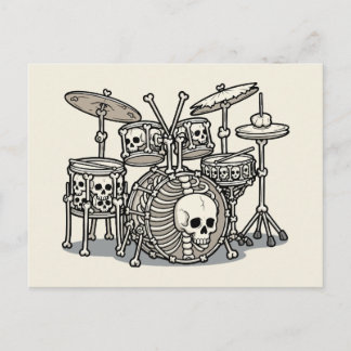 Heavy Metal Skeleton Drum Kit Postcard