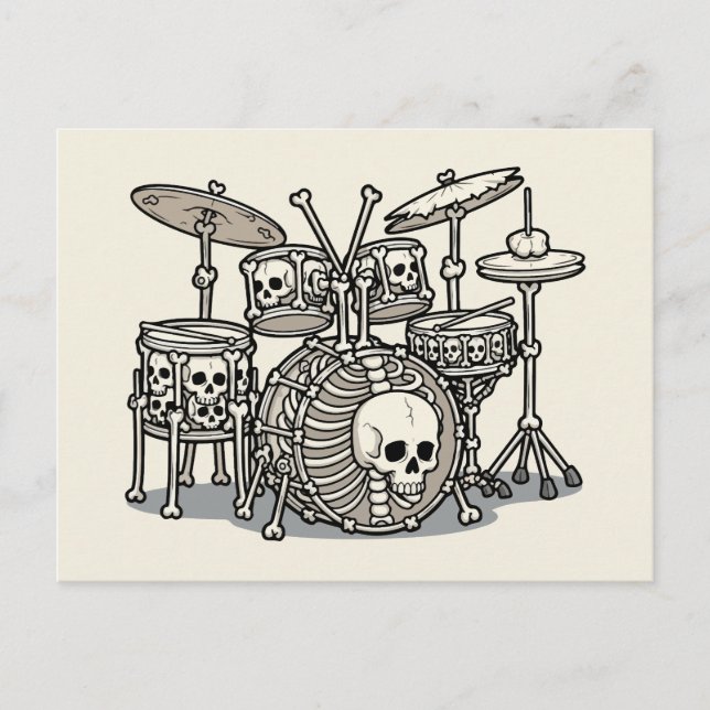 Heavy Metal Skeleton Drum Kit Postcard (Front)