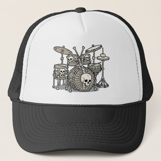 Heavy Metal Skeleton Drum Kit Trucker Hat (Front)