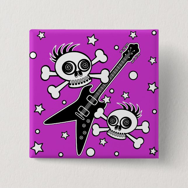 Heavy Metal Skulls 2 Inch Square Button (Front)