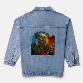 Heavy-Metal Wolve playing Guitar Denim Jacket