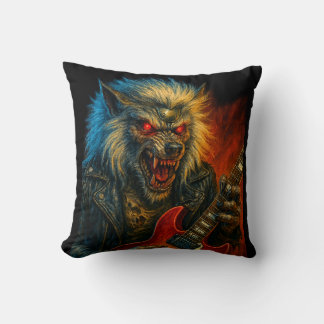 Heavy-Metal Wolve playing Guitar Throw Pillow