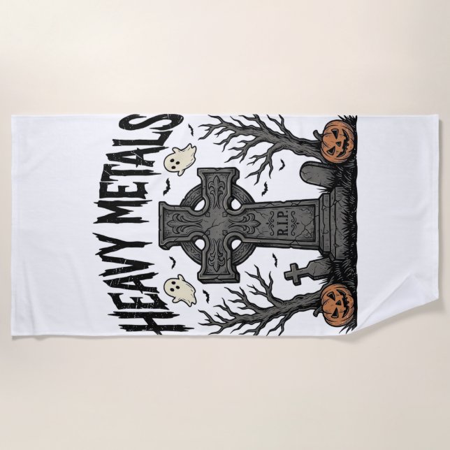 Heavy Metals Halloween Graveyard Vector Design_1 Beach Towel (Front)