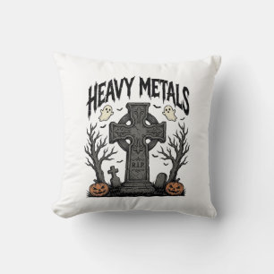 Heavy Metals Halloween Graveyard Vector Design_1 Throw Pillow