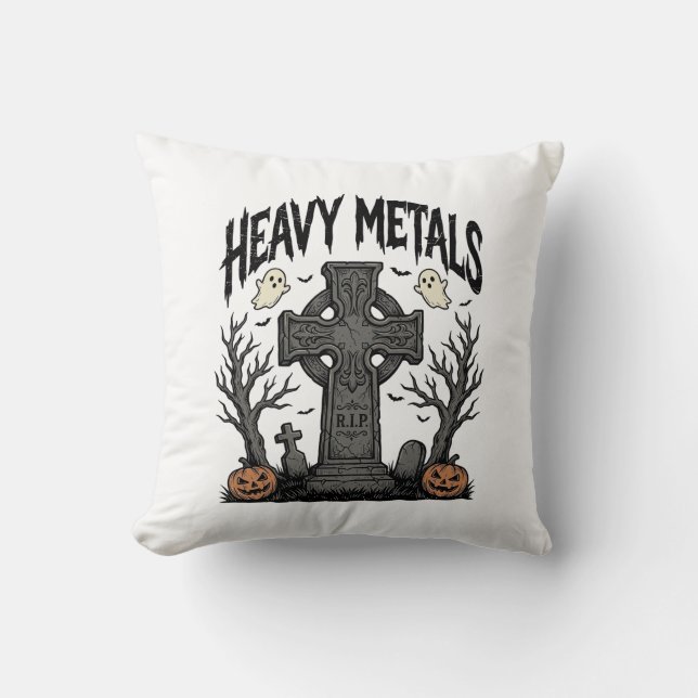 Heavy Metals Halloween Graveyard Vector Design_1 Throw Pillow (Front)